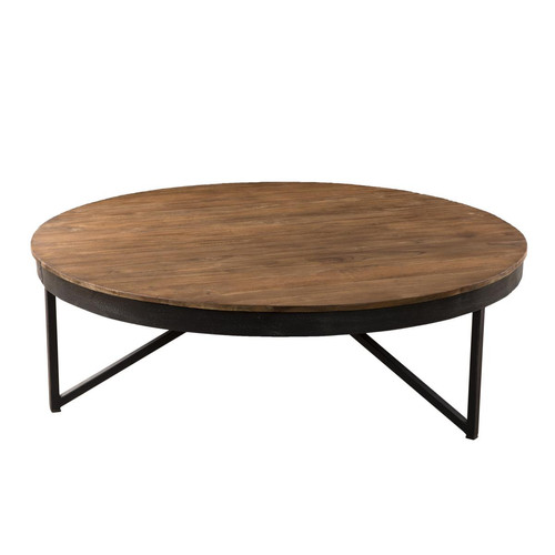 MACABANE Table basse ronde bois de  Teck recyclé pieds métal - SIANA