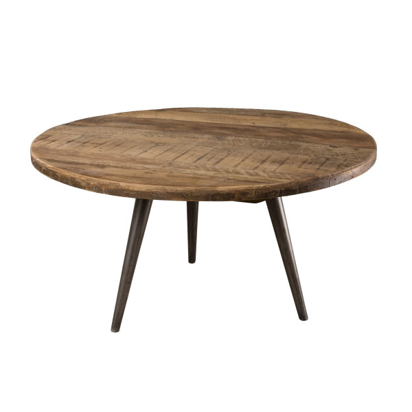 Tables basses MACABANE Table d'appoint ronde 55 cm bois de Teck recyclé et pieds métal - SIANA
