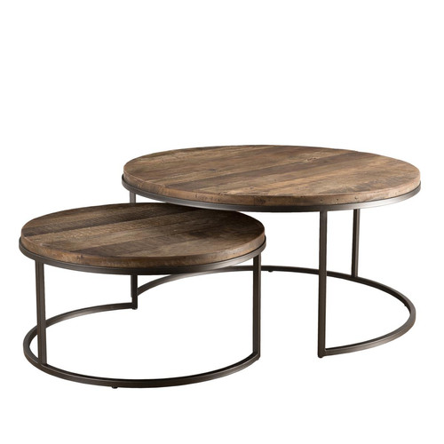 MACABANE - Set de 2 tables basse gigogne bois en Teck recyclé et métal - SIANA - Tables basses