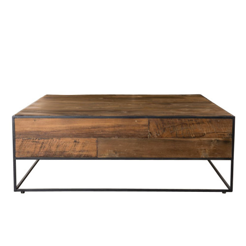 MACABANE - Table basse carrée bois de Teck recyclé et métal - SIANA - Tables basses