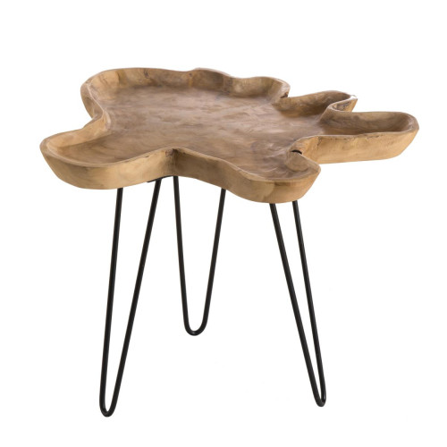 MACABANE - Table d'appoint bois de Teck - pieds épingles métal - CLEA - Tables basses