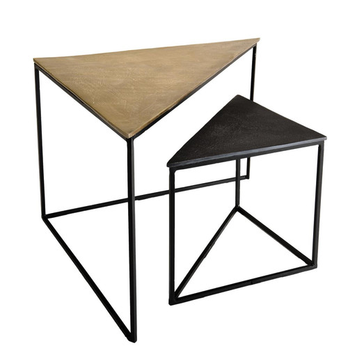 MACABANE - Set de 2 tables gigognes triangles aluminium doré et noir - pieds métal - JANICE - Tables basses