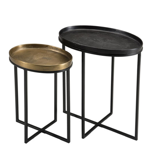 Tables d'appoint MACABANE Set de 2 tables d'appoint ovales aluminium doré et noir - pieds métal - JANICE