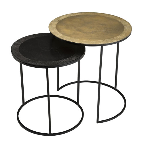 Tables d'appoint MACABANE Set de 2 tables d'appoint gigognes aluminium doré et noir - pieds ronds métal - JANICE