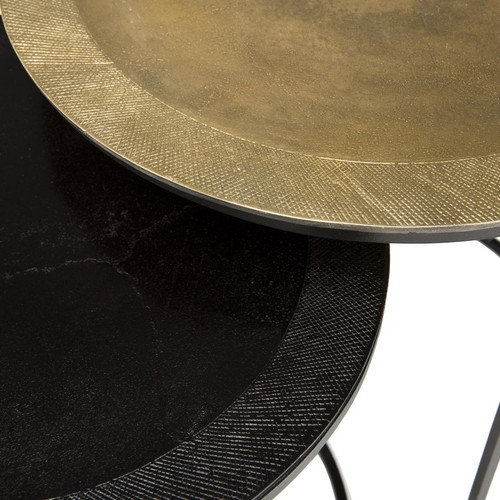 Tables d'appoint Set de 2 tables d'appoint gigognes aluminium doré et noir - pieds ronds métal - JANICE