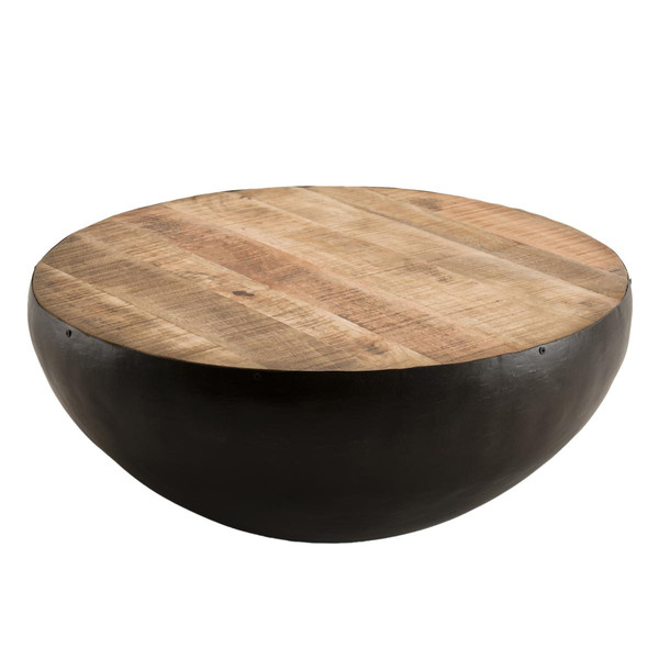 Tables basses MACABANE Table basse ronde 70 cm bois de Manguier et métal - RONNIE