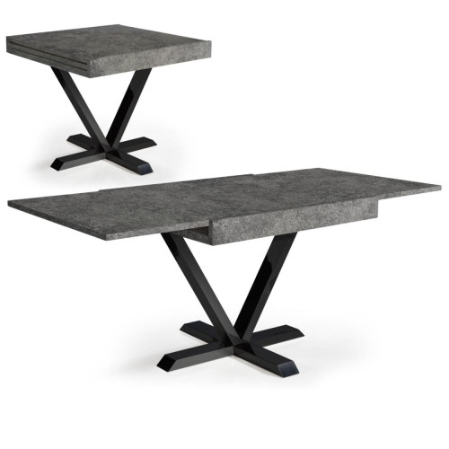 3S. x Home - Table Design Rétractable Effet Béton Gris WELL - Table Extensible Design
