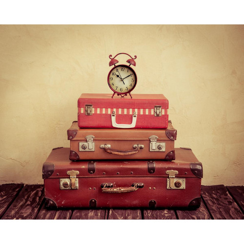 DECLIKTABLEAU - Tableau Voyage Suitcases Travel 50x50 - Décoration Rouge