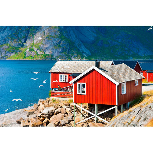 DECLIKTABLEAU - Tableau Scandinave Noway Red Houses 80x55 DECLIKTABLEAU  - Tableau toile rouge