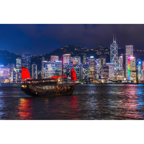 DECLIKTABLEAU - Tableau Cities Hong Kong Boat 80x55 - Tableaux, peintures Bleu