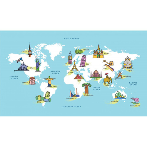 DECLIKTABLEAU - Tableau Voyage World Map 80x55 - Tableaux, peintures Bleu