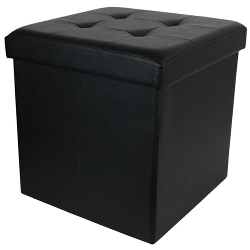 3S. x Home - Pouf Coffre Pliable Noir Impression Cuir ESSY - Lit coffre 160x200 Maison