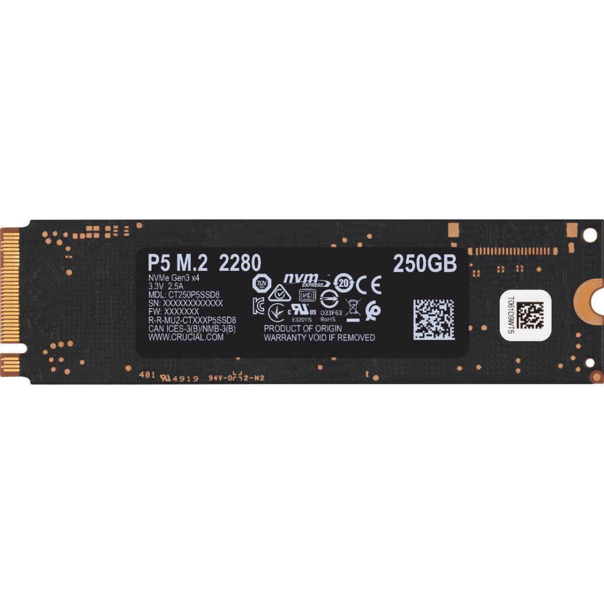 SSD Interne Crucial P5 3D NAND - 250 Go - M.2 NVMe PCIe