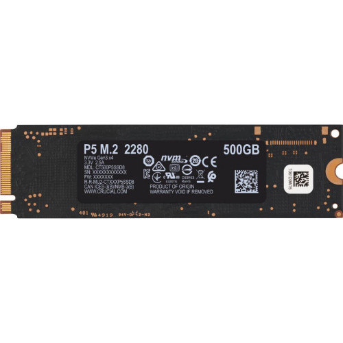 Crucial - P5 3D NAND - 500 Go - M.2 NVMe PCIe - SSD Interne