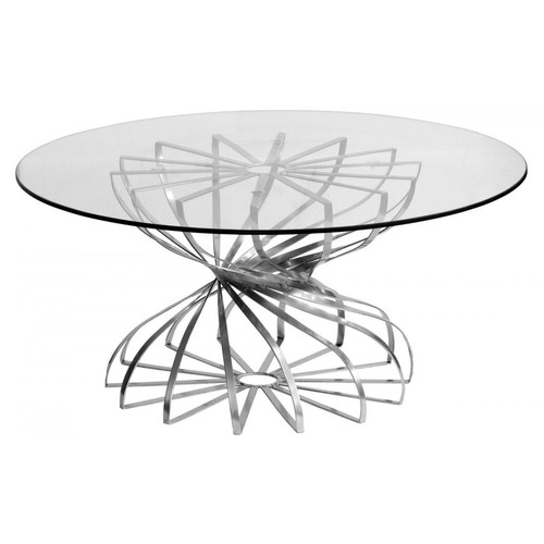 3S. x Home - Table Basse ronde Tornado Nickel et Verre transparent - Table Basse Design