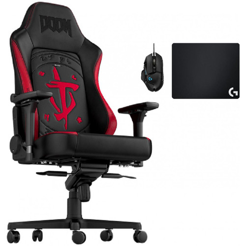 Noblechairs - Chaise Gamer HERO DOOM Edition + Souris G502 HERO + Tapis de souris G240 Noblechairs   - Chaise gamer Rouge