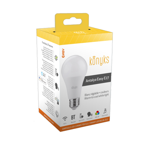Konyks - Antalya Easy - Ampoule LED WiFi + Bluetooth RGB E27 - Ampoule connectée
