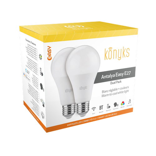 Konyks - Antalya Easy - 2x Ampoules LED WiFi + Bluetooth RGB E27 - Appareils compatibles Google Assistant