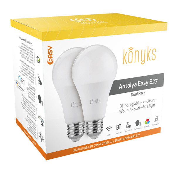 Lampe connectée Konyks Antalya Easy - 2x Ampoules LED WiFi + Bluetooth RGB E27