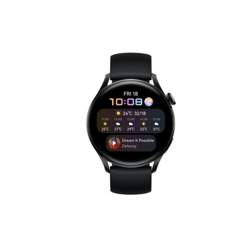 Huawei - Watch 3 Active - 4G - Bracelet Fluoroelastomère Noir - Montre connectée Etanche