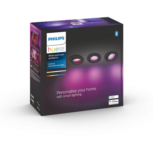 Philips Hue Pack de 3 spots d'intérieur encastrés connectés CENTURA - White & Color Ambiance - Noir - 3x5.7W