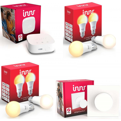 Innr - Kit de démarrage avec 4 ampoules Zigbee E27, 1 bouton intelligent RC210 et un pont ZigBee/Wifi - Innr