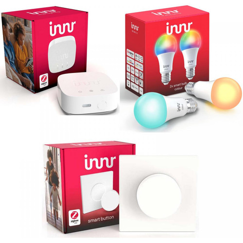 Innr - Kit de démarrage avec 2 ampoules Zigbee E27 RGB, 1 bouton intelligent RC250 et un pont ZigBee/Wifi - Contrôle de la maison