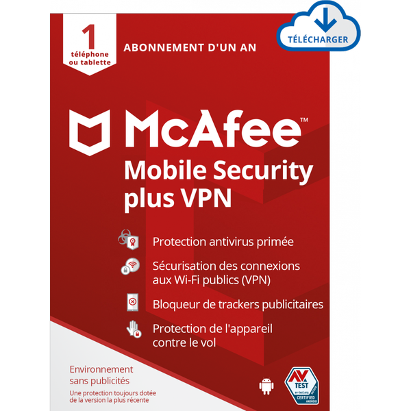 Antivirus McAfee Mobile Security Plus 2022 - 1 an - 1 poste - Version dématérialisée
