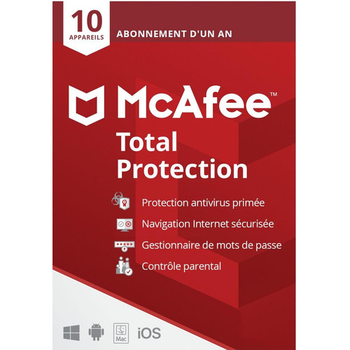 McAfee - Total Protection 2022 - 1 an - 10 postes - Version dématérialisée McAfee   - Antivirus