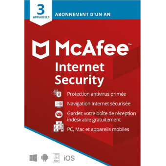 McAfee - Internet Security 2022 - Licence 1 an - 3 postes - Version dématérialisée