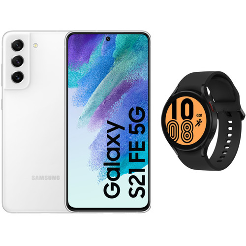 Samsung -Galaxy S21 FE - 5G - 128GO - Blanc  + Galaxy Watch4 - 44 mm - Bluetooth - Noir Samsung  - Smartphone Samsung Galaxy S21 FE