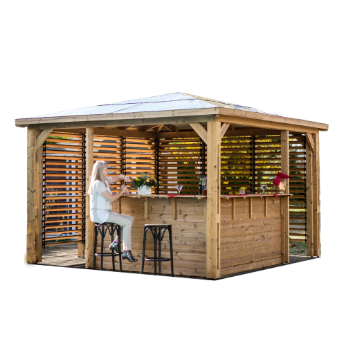 Habrita - Pool house BLUETERM bois traité très haute température avec poteaux 14 x 12 cm - Aménagement extérieur