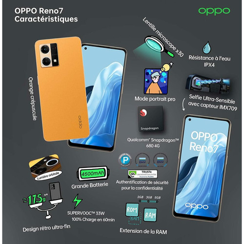 Smartphone Android Oppo Reno 7 - 128 Go - Orange