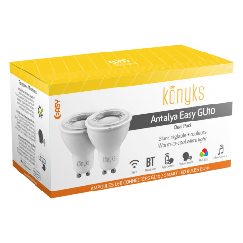 Konyks - Ampoule connectée GU10 - Antalya Easy - RGB - Pack de 2 Ampoules - Konyks