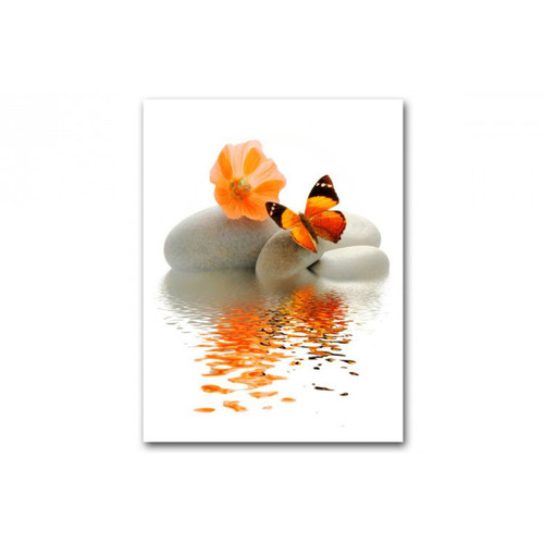 DECLIKTABLEAU - Tableau Zen Papillon Orange Sur Galet L.55 x H.80 cm DECLIKTABLEAU  - Tableaux, peintures
