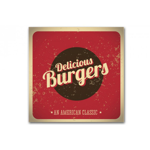DECLIKTABLEAU - Tableau Vintage Plaque Burger Rouge 50X50 cm DECLIKTABLEAU  - Housse coussin 50x50