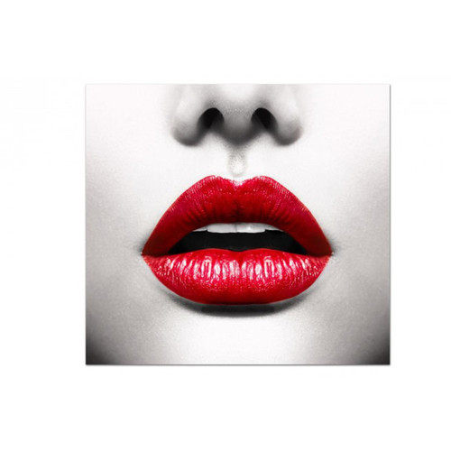 DECLIKTABLEAU - Tableau Pop Visage de Femme avec Bouche Rouge 50X50 cm - Décoration Rouge