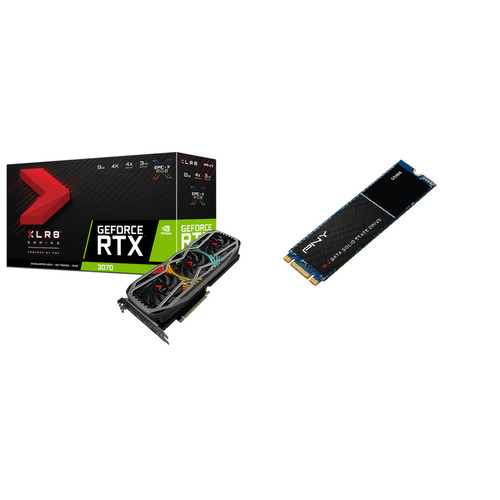 PNY - GeForce RTX 3070 8GB XLR8 Gaming REVEL EPIC-X RGB Triple Fan LHR + SSD CS900 SATA M.2 500GB - Carte Graphique