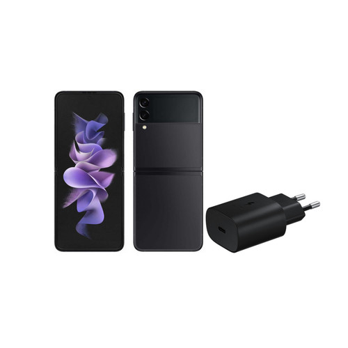Samsung - CS rapide 25W, Port USB-C Noir (sans câble) + Galaxy Z Flip 3 - 5G - 128 Go - Noir - Accessoire Smartphone