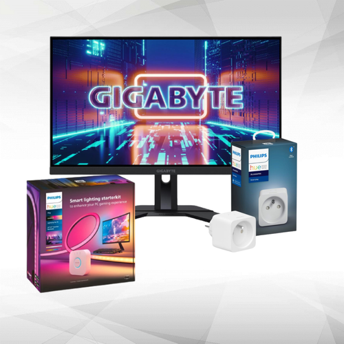Moniteur PC Gigabyte Pack Gaming immersif - Moniteur Gigabyte 27" (LED M27Q) + Pack Lightstrip PC Philips Hue 24/27" (pont de connexion et prise connectée Hue inclus)