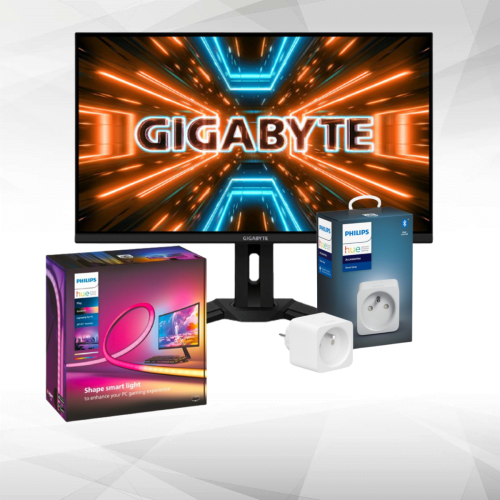 Gigabyte - Pack Gaming immersif - Moniteur Gigabyte 32" (LED M32U) + Pack Lightstrip PC Philips Hue 32/34" (prise connectée Hue inclus) - Ecran Gamer Moniteur PC
