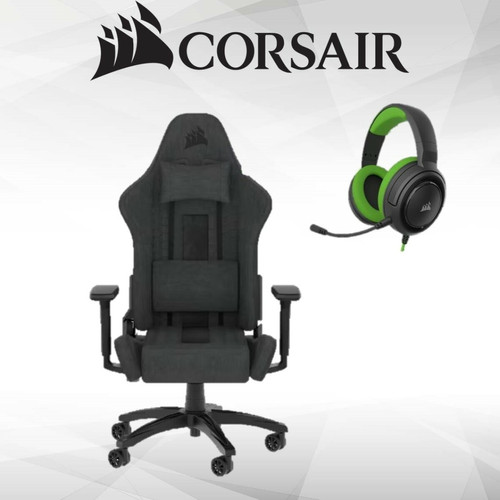 Corsair - TC100 RELAXED Fabric - Noir/Gris Inclinable + HS35 - Filaire OFFERT - Corsair