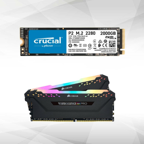 Crucial - SSD P2 2To NVME + Vengeance RGB PRO - 2x16 Go - DDR4 3600 MHz - C18 Crucial  - SSD Interne M.2