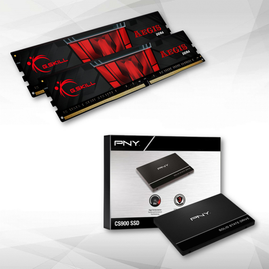 PNY CS900 Series 120 Go 2.5'' SATA III (6Gb/s) + Aegis 2 x 8 GB DDR4 3200 MHz CL16 KIT Rouge