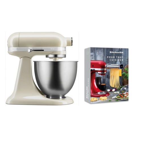 Kitchenaid - Robot Pâtissier Mini 3,3L - Crème + Livre de recettes Pour tout Cuisiner - La fête des mères Préparation culinaire