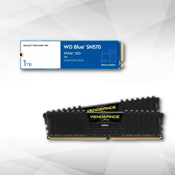 SSD Interne Western Digital Disque SSD NVMe™ WD Blue SN570 1 To + Vengeance LPX - 2 x 16 Go - DDR4 3200 MHz - Noir