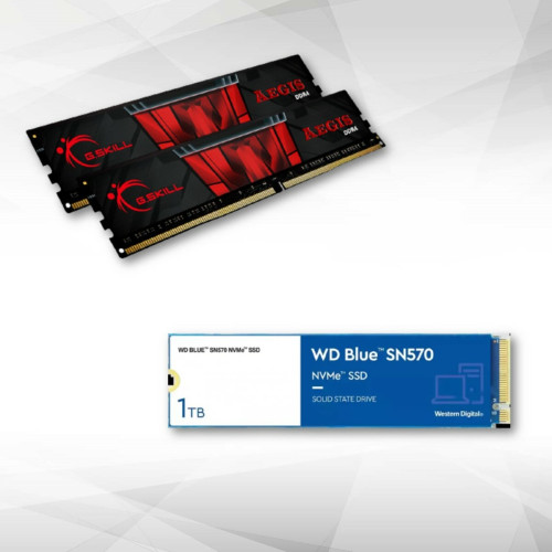 SSD Interne Western Digital Disque SSD NVMe™ WD Blue SN570 1 To + Aegis 2 x 8 GB DDR4 3200 MHz CL16 KIT Rouge