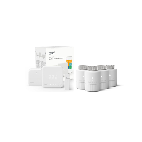 Tado - Thermostat intelligent sans fil kit de démarrage V3+ et pack de 4 têtes thermostatiques connectées Basic - Energie connectée