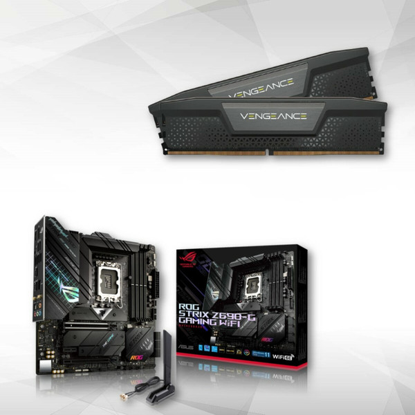 RAM PC Fixe Corsair VENGEANCE 2x16Go - DDR5 5200 Mhz  - CAS 40 - Noir + Carte mère ROG STRIX Z690-G GAMING WIFI