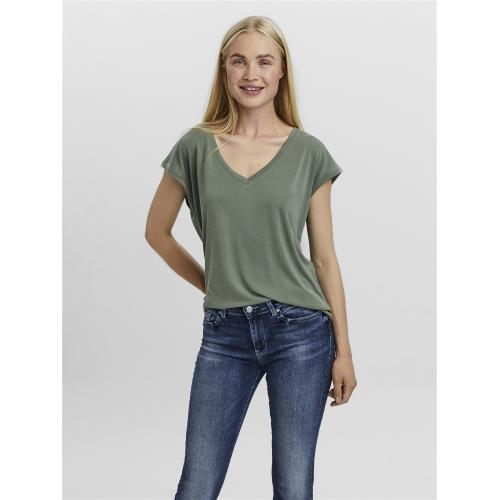 Vero Moda - T-shirt longueur regular col en v manches courtes vert - T-shirt femme